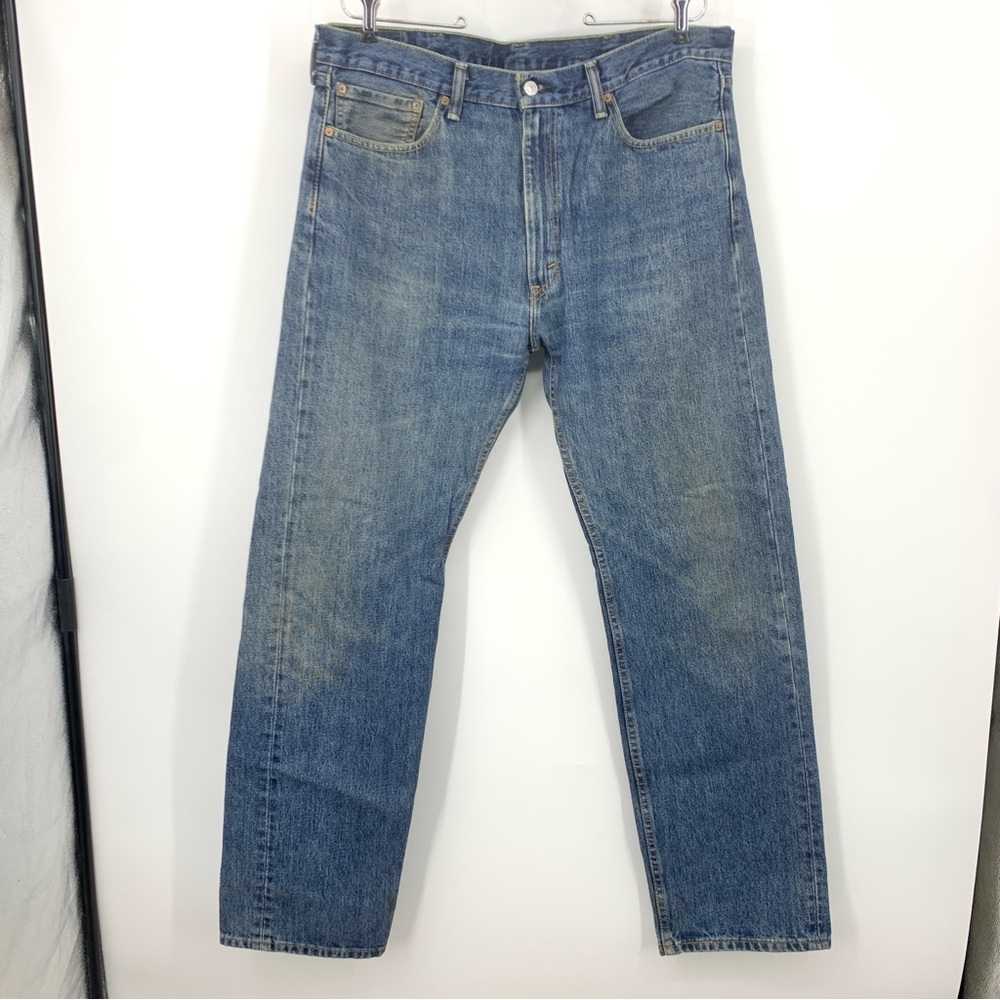 Levis Men Size 38 x 34 Jeans‎ 505 Regular Straight Dark Wash Pants Cotton SPOTS